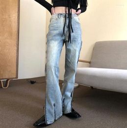 Women's Jeans Zipper Slit Straight Leg Low Waist Slimming Micro Pants Bell Bottoms Fashion Personality Trousers Women Dress