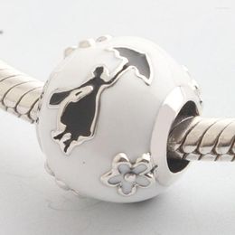 Loose Gemstones Authentic S925 Sterling Silver Daisy Flower Bead Enamel Dancing Girl With Umbrella Charm Fit Women Bracelet Bangle DIY