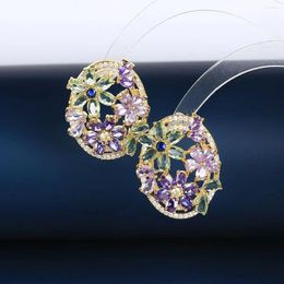 Dangle Earrings EYER2023 Cute Oval Flower Stud For Women Shiny Cubic Zircon Stone Korean Earring Female Wedding Jewellery Accessories