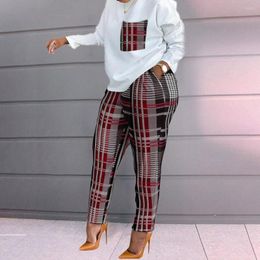 Women's Two Piece Pants Suit Set Womens Outifits Top And Print Loose Suits Streetwear Long Sleeve Tops Trousers Sets 2023