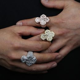 Hip Hop Shinny Ring Crucifix Cross Finger Ring Iced Out Cubic Zircon Prong Setting Cz Fashion Luxulry Men Boy Rapper Hip Hop Jewellery 1421