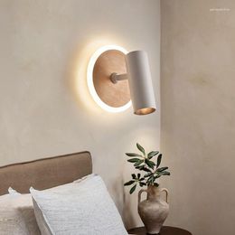 Wall Lamp Nordic Swivel Reading LED White Round Rotary Spotlights Bedside Ambient Sconces Home Decoration Wabi-sabi Light