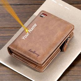CEXIKA Fashion Men Wallets Name Engraving Zipper Card Holder High Quality Male Purse PU Leather Coin Holder Wallet Carteria