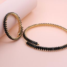 Bangle 2023 Simple Fashion Hip Hop Black Cz Gold Plated Cubic Zirconia Tennis Chain Bracelet Necklace Cool Men Boy Jewelry Set
