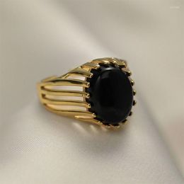 Cluster Rings Unique Craft Silver Inlaid Black Onyx Ring Ladies Opening Adjustable Exaggerated Fashion Wedding Engagement Jewelry Gift