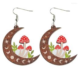 Dangle Earrings Colourful Easter Wooden For Women Handmade Moon Mushroom Cute Duck Egg