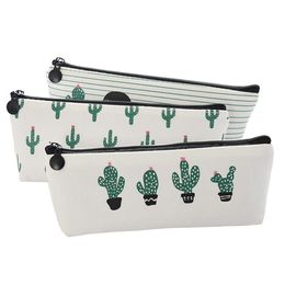 Cactus Pencil Case Bag Purse Canvas Portable Pen Money Wallet Stripe Zipper Pouch Pocket Keyring Gift