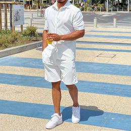 Mens Tracksuits Summer Sports Fashion Cardigan Short Sleeve VNeck Pullover Tshirt Man Casual Loose Design Set 230707