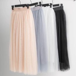 Pants 2022 Spring Summer Autumn Elastic High Waist Women Tulle Skirt Female Long Pleated Tutu Skirt Teen Girls Ball Gown Skirts