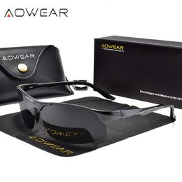 Sunglasses AOWEAR Aluminium Magnesium Sports Men Polarised Rimless Sun Glasses Male Ourdoor Shades Goggles for Oculos 230707