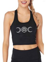 Women's Tanks Gothic Two Moon Pentagram Figure Design Crop Top Leisure Funny Fitness Training Tank Tops Streetwear Camisole