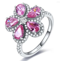 Cluster Rings 925 Sterling Silver Fashion Shiny Flower Zircon Women's Lover Gift Perfect For Anniversaries Birthdays