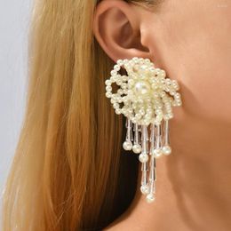 Dangle Earrings Imitation Pearl Woven Flower Women's Baroque Crystal Tassel Earings Wedding Jewelry Wholesale