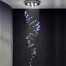 Pendant Lamps Modern Stairs Ceiling Chandelier Lighting Luxury K9 Crystal LED Home Parlour Hanging Lights Butterfly Decoration