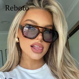 Vintage Leopard Square Sunglasses For Women Ins Popular Fashion Double Bridge Female Sun Glasses Shades Candy Colours UV400