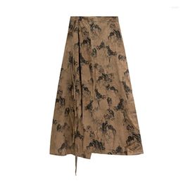Skirts Chinese Retro Summer Sub-Cotton Linen One Piece Strap Long Skirt