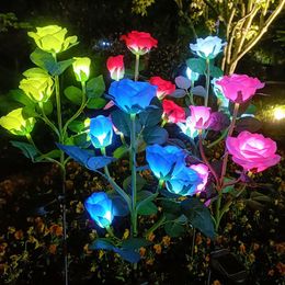 Outdoor LED Simulation Flower Lamp Garden Lawn Ground Plug 5-head Solar Rose