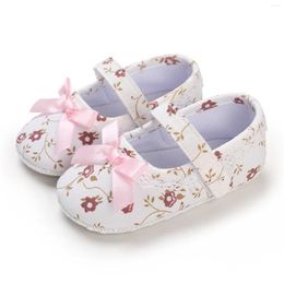 First Walkers Infant Girls Floral Princess Shoes Spring Summer Children PU Toddler Bowknot Flat Bottom Dress Casual Baby