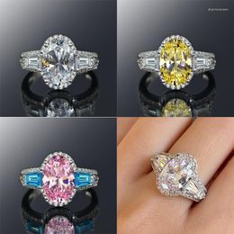 Wedding Rings Huitan Sparkling White/Yellow/Pink Oval CZ Women's Ring For Engagement Accessories Aesthetic Female Party Jewellery
