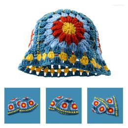 Berets Summer Fisherman Hat For Woman Weaving Bucket Crochet Flower Wide Brim Cap