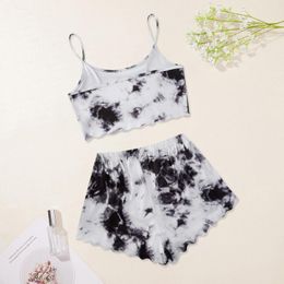 Women's Tracksuits Women'S Tie Dye Printed Lettuce Trim Shorts Set Fit Sexy Camisole And Cute Casual Pyjama Pyjamas Pants Nuevo 2023