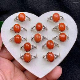 Cluster Rings Natural Red Carnelian Stone Oval Bead Crystal GEM Finger 925 Sterling Silver Ring Jewellery For Woman Adjustable Size