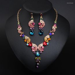 Necklace Earrings Set Explosion Style European And American Light Luxury Crystal Simple Gemstone Dress Bride Female