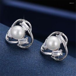 Stud Earrings Shiny Pearl Crystal Geometry Elegant Fashion Wedding For Women Exquisite Jewellery