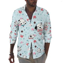 Men's Casual Shirts Cute Dalmatian Puppy Shirt Man Floral Print Street Custom Blouses Long Sleeve Fashion Oversized Top Birthday Gift