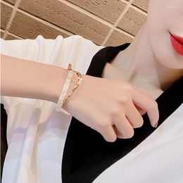 Bangle White Shell Plate Bracelet Curved Metal Texture Design Fashion Net Celebrity Hand Jewellery