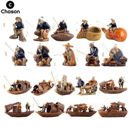 Aquariums Ceramics Fisherman Boat Figurines for Aquarium Fish Tank Lanscape Bonsai Rockery Ornament Decoration Fairy Garden Home Decor