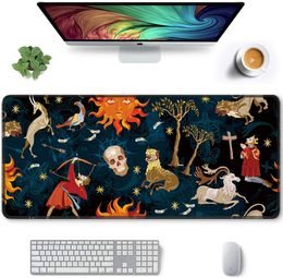 Retro Style Pattern Large Mouse Pad XXL Extended Gaming Mouse Pad Waterproof Full Desk Mat with Stitched Edges Non-Slip Mousepad