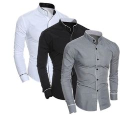 Men Slim Classic Polos T Shirts Solid Colour Simple Stand-Up Collar Long Sleeve Tees Tops Blouse Shirt personality spliced cardigan base shirt