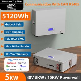 48V 100Ah Powerwall 5KW LiFePO4 Battery 6000+Cycles 16S100A BMS With CAN RS485 COM For Solar Off/On Grid 10-Year Warranty No Tax