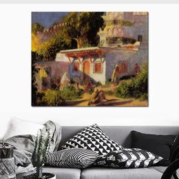 Canvas Art Hand Painted Oil Paintings of Pierre Auguste Renoir Mosque in Algiers Garden Landscape Artwork for Restaurant Decor