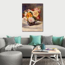 High Quality Canvas Art Bouquet of Roses Pierre Auguste Renoir Painting Handmade Impressionist Artwork Wall Decor for Bedroom