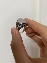 Cluster Rings 925 Sterling Silver Men's Ring Turkish Classic Retro Inlaid Natural Agate Large Stone Jewellery Wholesale And Retail