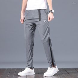 Men's Pants 2023 Summer Brand Thin Breathable Ice Silk Fashionable Young Korean Style Elastic-waisted Lightweight Trousers