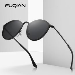 FUQIAN Classic Round Sunglasses Men Fashion Cat Eye Women Sun Glasses Vintage Metal Driving Male Sunglass Black Eyewear UV400