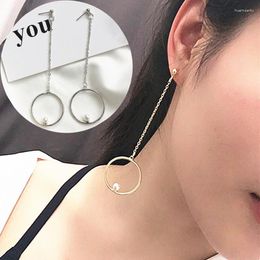 Stud Earrings 2023 Long Tassel For Women Simple Geometry Round Imitation Pearl Female Jewellery Brincos Gift Wholesale