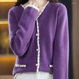 Women's Knits 3 Colors V Neck Knit Ladies Cardigan Wool Sweater Fashion Slim Fit Single Breasted Jacket Long Sleeve Cashmere