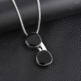 Pendant Necklaces FLOLA Cool Alloy Sunglasses For Men Silver Colour Stainless Steel Chain Punk Hip Hop Jewellery Nket81