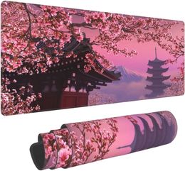 Japanese Cherry Blossoms Mount Fuji pad Non Slip Rubber Base Mouse pad Sewn Edge Table pad Extended Mouse pad 31.5 x 11.8 inches