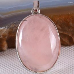 Pendant Necklaces Women Jewellery Gift Natural Stone Cabochon Oval Bead Pink Quartz Crystal For Necklace 1Pcs K663