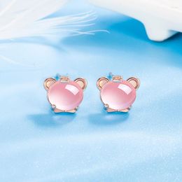 Stud Earrings S925 Sterling Silver Rose Quartz Gemstone Earring For Women Aros Mujer Oreja Orecchini Wedding Females