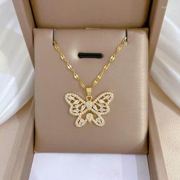 Pendant Necklaces Stainless Steel Gold Colour Zircon Butterfly Chain Necklace For Women Party Fashion Jewellery Gift