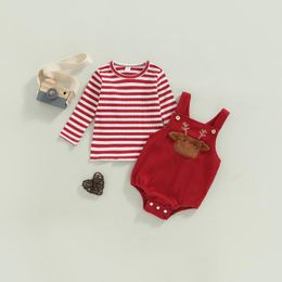 Clothing Sets Baby Girls Jumpsuit Outfit Striped Long Sleeve Pullover Tops And Elk Pattern Stretch Casual Rompers Set Fall Clothes
