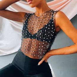 Women's Tanks Sexy Dingzhu Diamond Tank Top Summer Casual Streetwear Y2k Spicy Girl Tops Fashion See Through O-neck Tees Pullover