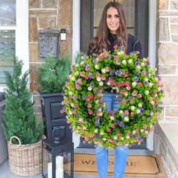 Decorative Flowers Spring And Summer Wreath Simulation Full Of Farm Door Decoration 19.6IN