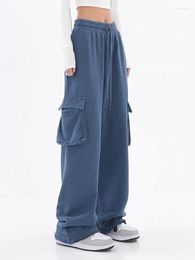 Women's Pants Harajuku Gothic Blue Cargo With Pockets Women Goth Hippie Punk Loose Baggy Oversize Korean Style Trousers Casual Fashion